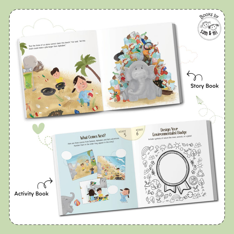 Cleaning the Beach Story + Activity Book: Adventures of Samara and Alphabet, the Elephant